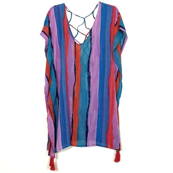 Cover Up Swim Kaftan Vertical Striped Coverup NEW - Picture 3 of 15